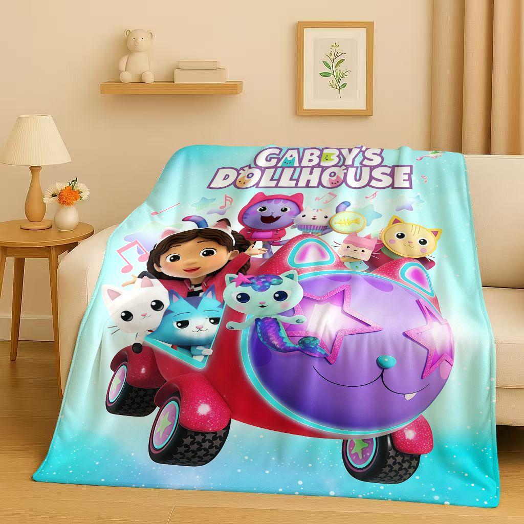 HD Cute Gabbys Dollhouse Cartoon Flannel Blanket,Ultra Soft Warm Plush Throw for Home Bedroom Bed Sofa Cover Picnic Girl Gift