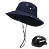Lightweight Safari Hat with Inner Helmet and Wide Impact and Chin Strap for Outdoor Use Brim, Protection, (Navy)