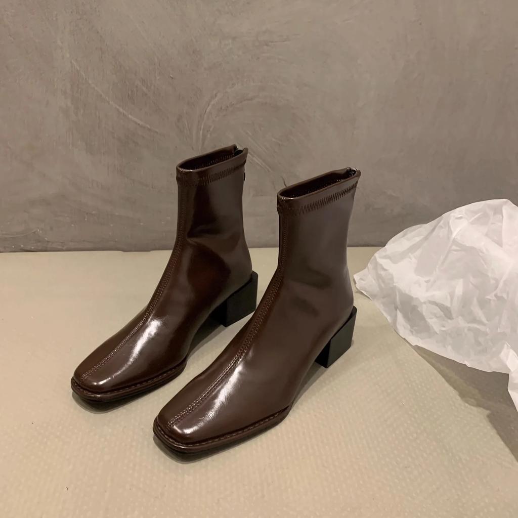 Fashion Winter Ankle Boots Women Shoes Fashion Square Toe High Heel Short Boats Ladies Elegant Morder Bootties 2024