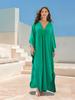 EDOLYNSA Кафтан больших размеров, зеленый, однотонный, с богемным принтом, летнее длинное пляжное платье, женская домашняя одежда, купальный костюм, накидка, свободный кафтан