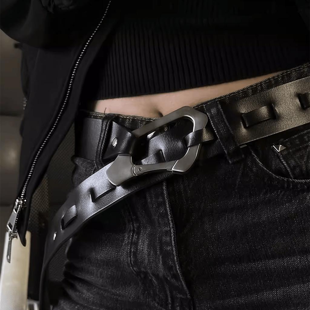 Стиль Techwear Съемная Металлическая Пряжка Неправильной Формы ПУ Кожаный Ремень Мужчина Женщина Многофункциональный Винтажный Панк
