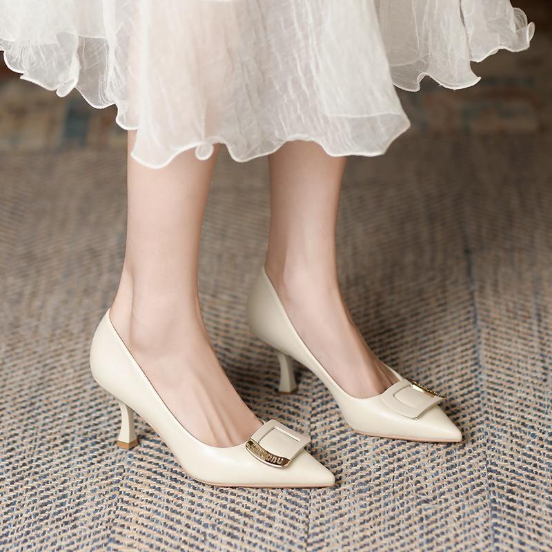 5-Pointed Thin Heel Square Buckle Shoes Women's New Sexy High Heels Women's Professional Commuter Work Shoes