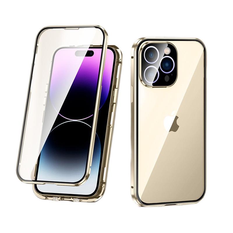 360 Full Body Protection Magnetic Metal Bumper Case for IPhone 15 14 13 12 11 Pro Max Plus 15Pro IPones Front Back Glass Cover