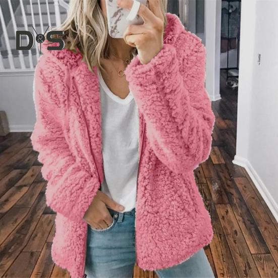Женская зимняя короткая куртка из флиса Sherpa с капюшоном, кардиган на молнии, теплая повседневная однотонная плюшевая ветрозащитная куртка для осени и зимы