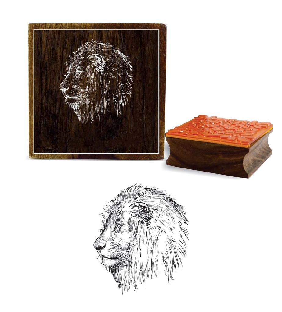Printtoo Textile Stamp Lion Face Pattern Деревянный квадратный резиновый штамп Scrap-booking-2 x 2