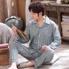 Пижамы мужские хлопковые весенне-осенние пижамы с длинными рукавами для мужчин осенне-зимние тонкие летние домашние костюмы для молодежи и среднего возраста