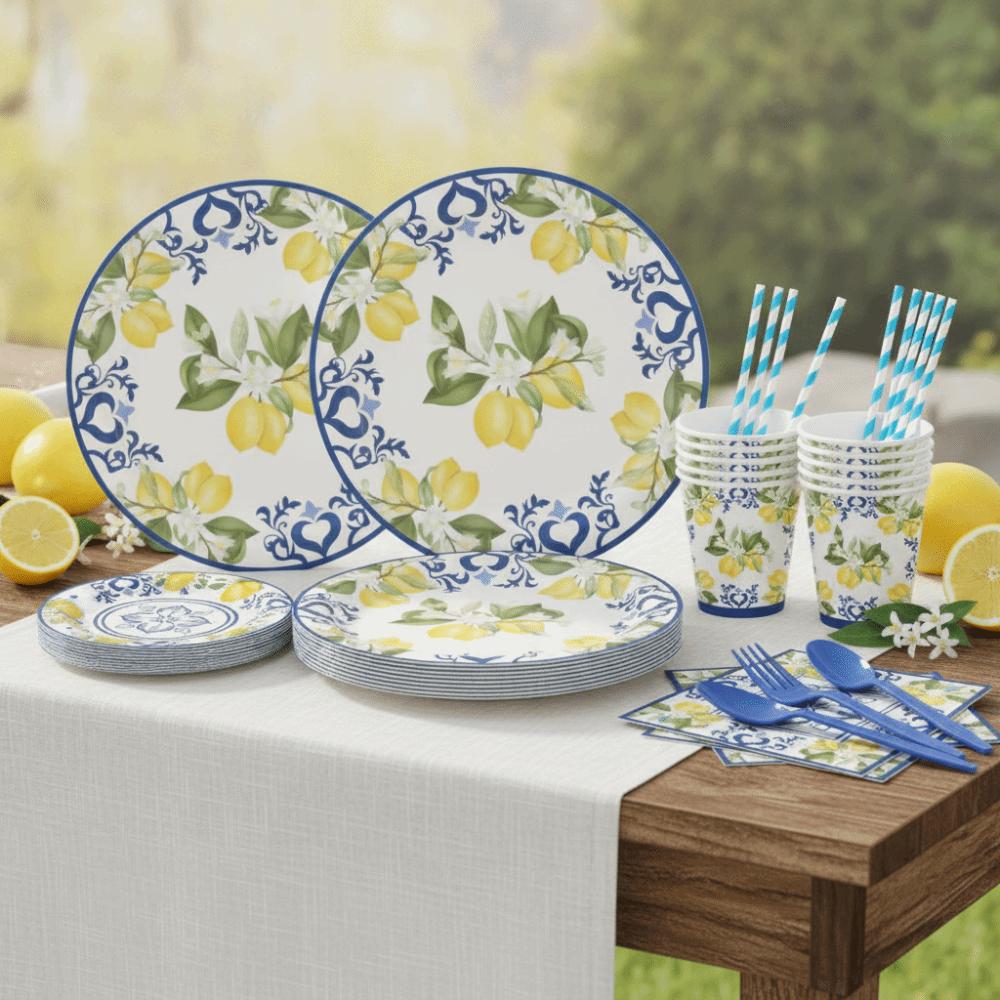 Colorful Printing Lemon Pattern Disposable Tableware Set Disposable Utensils Set Get-together