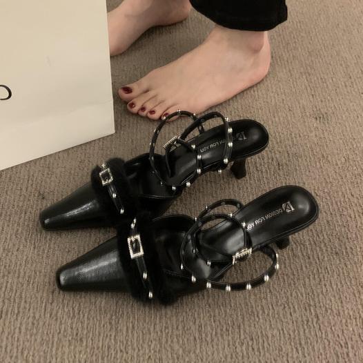 Панк Готика Туфли-лодочки на высоком каблуке для женщин 2025 Весна Обувь на каблуке-шпильке Женская Острый носок Заклепки Серебристые Вечерние туфли