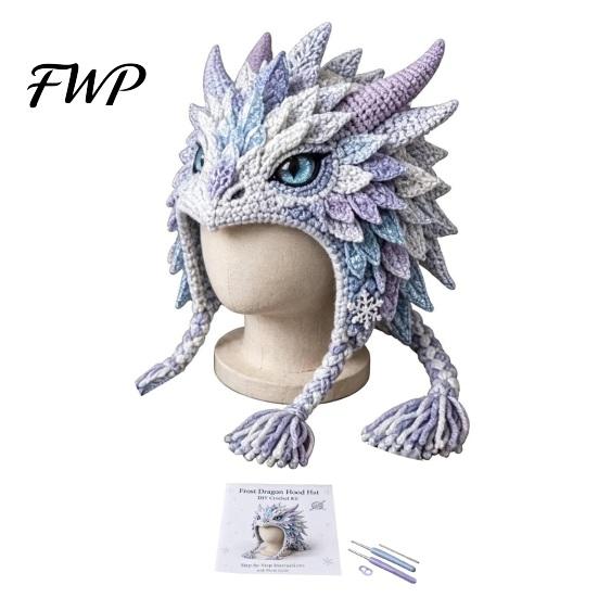 DIY Craft Project for Kids Animal Hood Hat Crochet Kit, Earflap Gift Enthusiasts Cute Kit Beginners, Handmade Winter Headwear Complete Yarn Set
