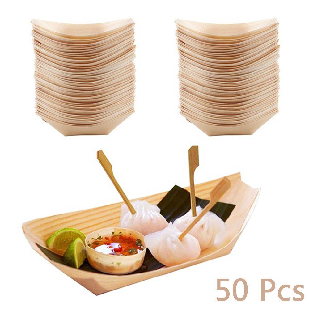 Disposable Boat Pine Food Wood Bowl Cake Tool Serving Tray Catering