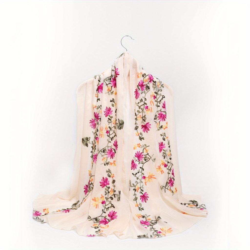 Элегантный шарф с цветочной вышивкой, классический однотонный шаль, повседневная бандана, ветрозащитная повязка на голову, хиджаб, дорожное пляжное полотенце