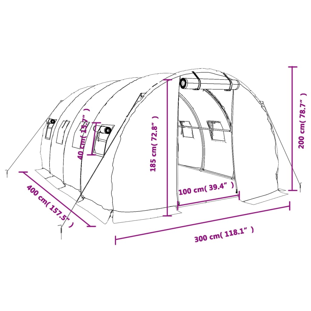 Greenhouse with Steel Frame White 12 m² 4 x 3 x 2 m