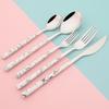 24Pcs Imitation Wooden Handle Cutlery Set Knife Dessert Fork Coffee Spoon Dinnerware Set Gold Kitchen Tableware Stainless Steel Flatware