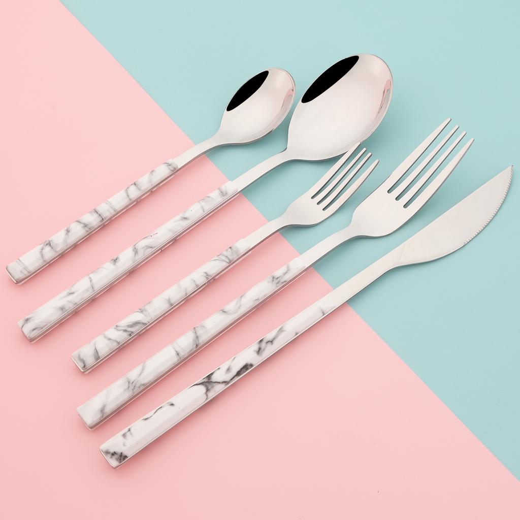 24Pcs Imitation Wooden Handle Cutlery Set Knife Dessert Fork Coffee Spoon Dinnerware Set Gold Kitchen Tableware Stainless Steel Flatware