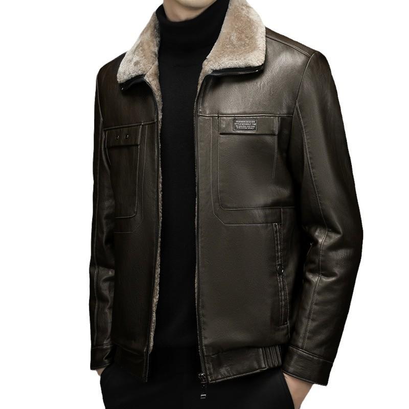 Куртка из натуральной кожи для мужчин, кожаная куртка для папы среднего возраста, мужская бархатная повседневная куртка из овчины, все в одном