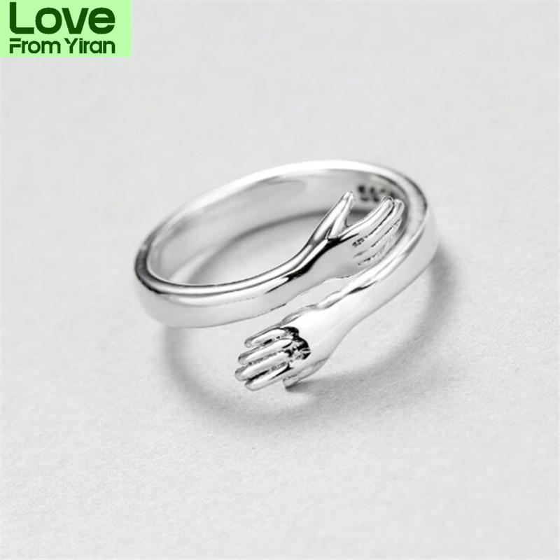 New Creative Personality Simple Fashion 925 Sterling Silver Jewelry Hug Hand Peace Love Exquisite Opening Rings R092