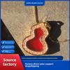 18K Gold Red Agate Gourd Pendant Necklace for Daily Wear Classic Fashion