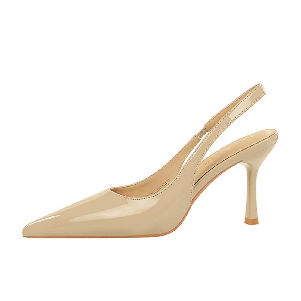 Women European Patent Leather Slingback Sandals, Pointed Shallow Hollow Out Sexy Thin Stiletto Heels For Banquet Outdoor DS-2000