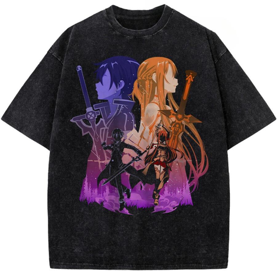 Графическая футболка Sword Art Online Кирито Асуна Мужская Женская Одежда для Пары Футболки с Коротким Рукавом Хлопковые Стиранные Футболки Футболка в Стиле Харадзюку