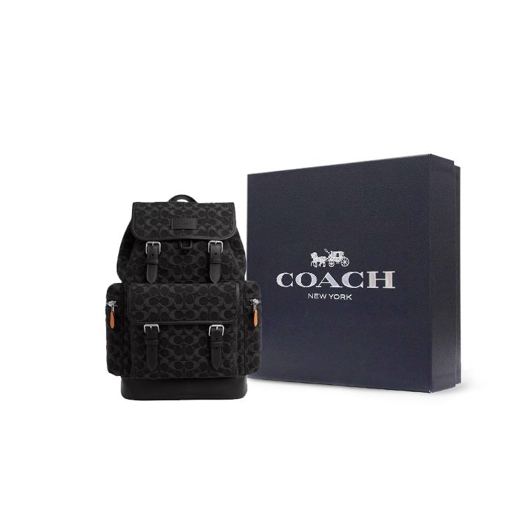 Coach Рюкзак Sprint 29 Classic из канвы с монограммой и гладкой телячьей кожи, большой мужской, серебристо-черный CO933-SVBK