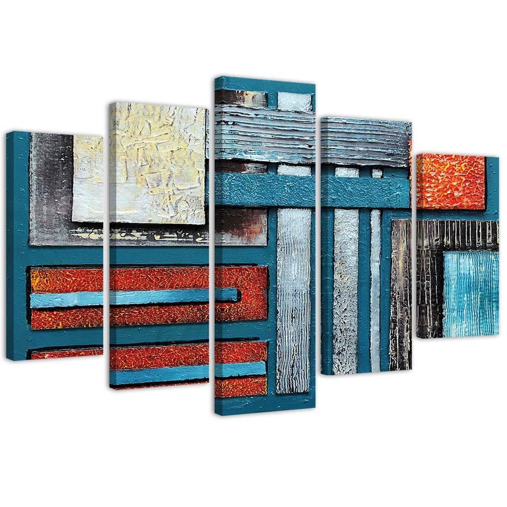 Five Piece Picture Canvas Print Coloured Abstract Brown