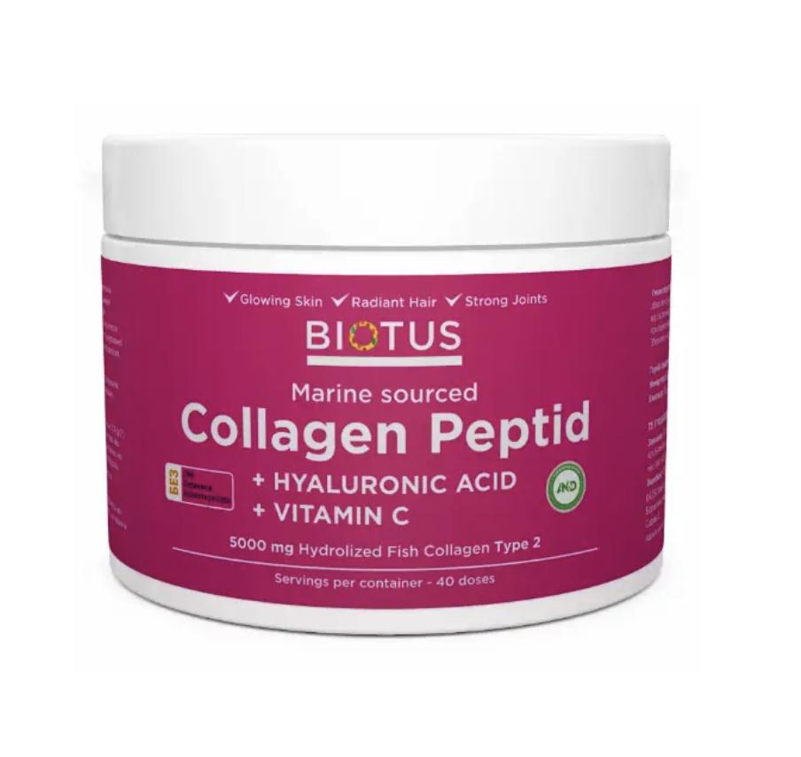 Biotus - Морской коллагеновый пептид + гиалуроновая кислота + витамин С, 5000 мг, 206 г