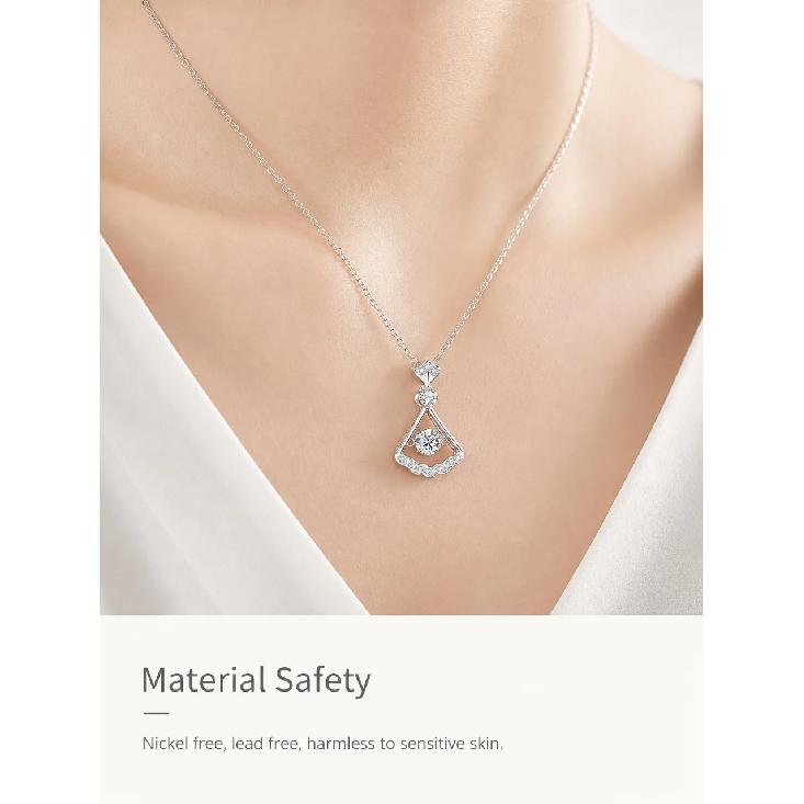 925 Sterling Silver Fan-Shaped Pendant Necklace for Women Korean Style Unique Design Moissanite Dangle Romantic Valentine's Day
