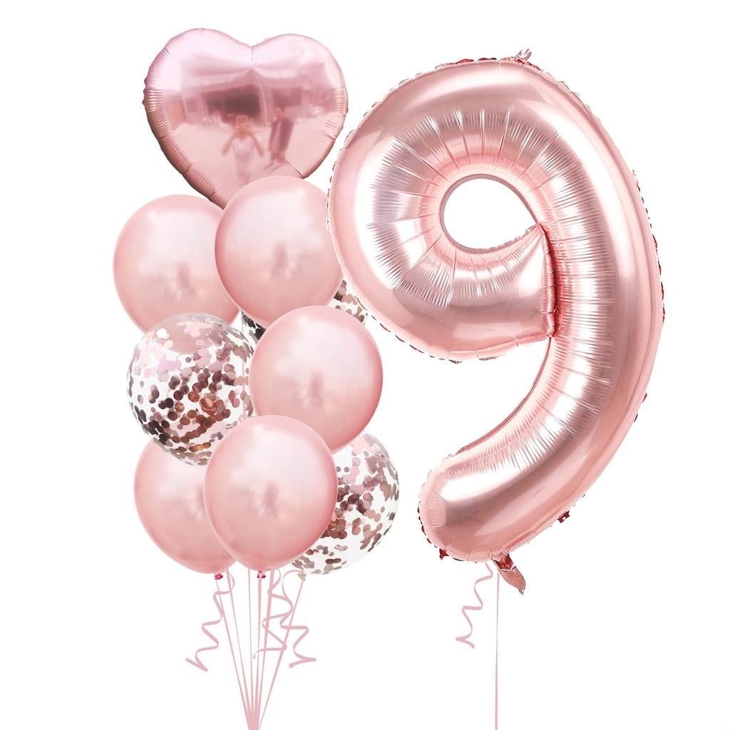 10 шт., розовые воздушные шары из фольги с золотыми цифрами для дня рождения, украшения для дня рождения, принцесса для маленьких девочек 1, 2, 3, 4, 5, 6, 7, 8, 9 лет
