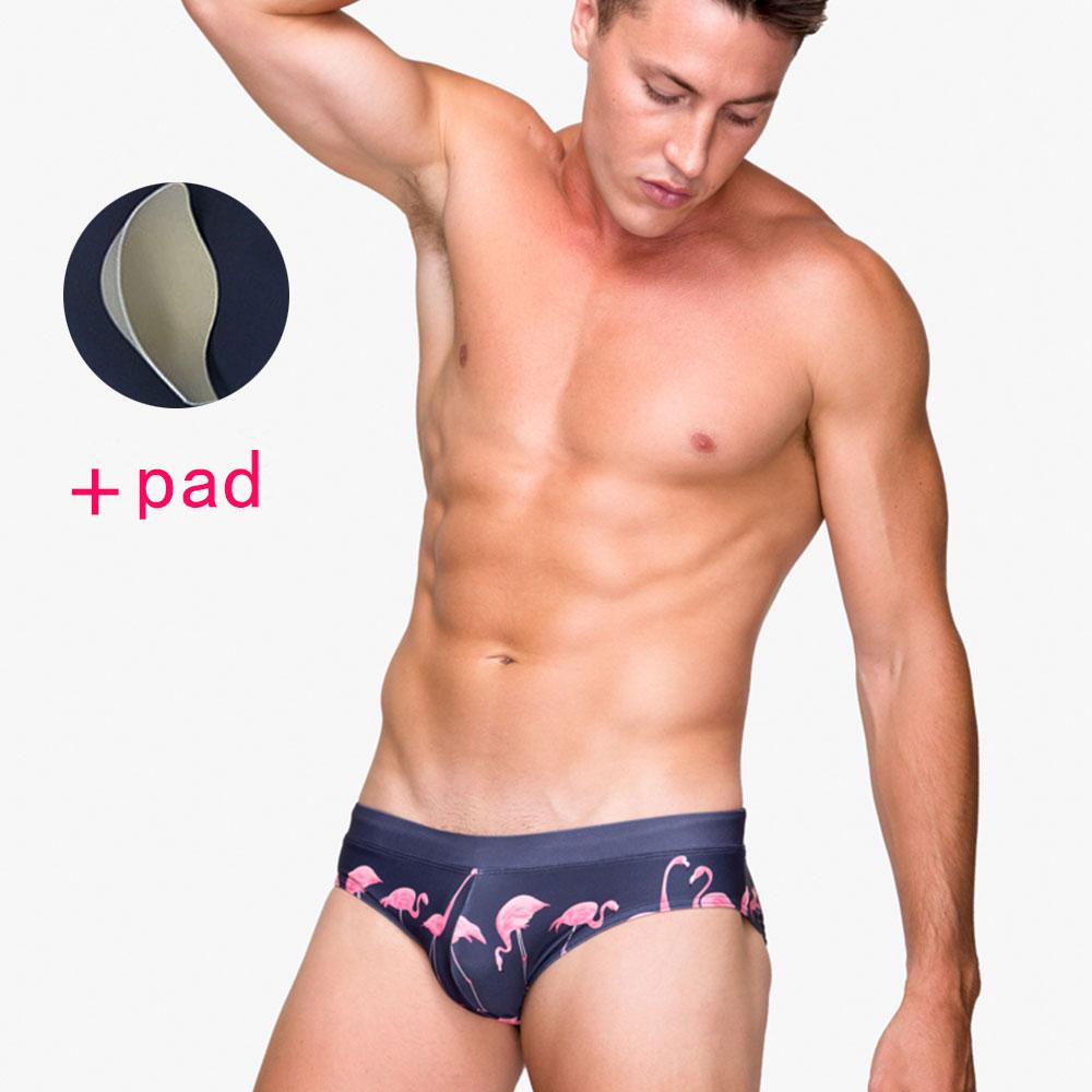 Flamingo Swim Brief Мужские сексуальные купальники Быстросохнущие купальные костюмы с подкладкой