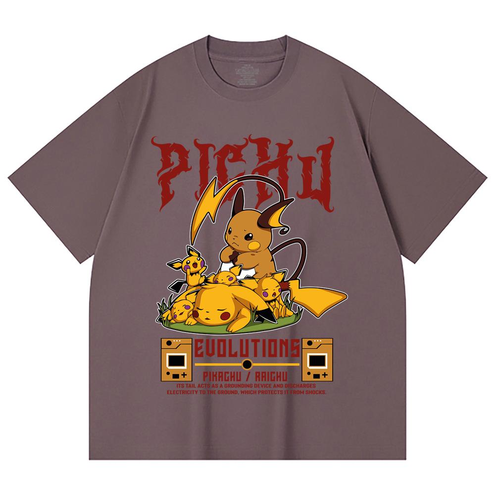 230 Gsm 100% Cotton Pokemon V18 Pikachu Evolutions Print Unisex Heavy Cotton T Shirt