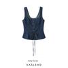 Kaslead New Arrival Women's Fashion Style Fashion All-Match Lace-up Washed Sleeveless Silm Vest