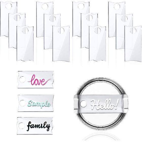 Name Plate for 30 Oz Stanley Cups,12 PCS Acrylic Nameplate Personalized Name Tag Blank Compatible with Stanley Tumbler Topper Lid Accessories