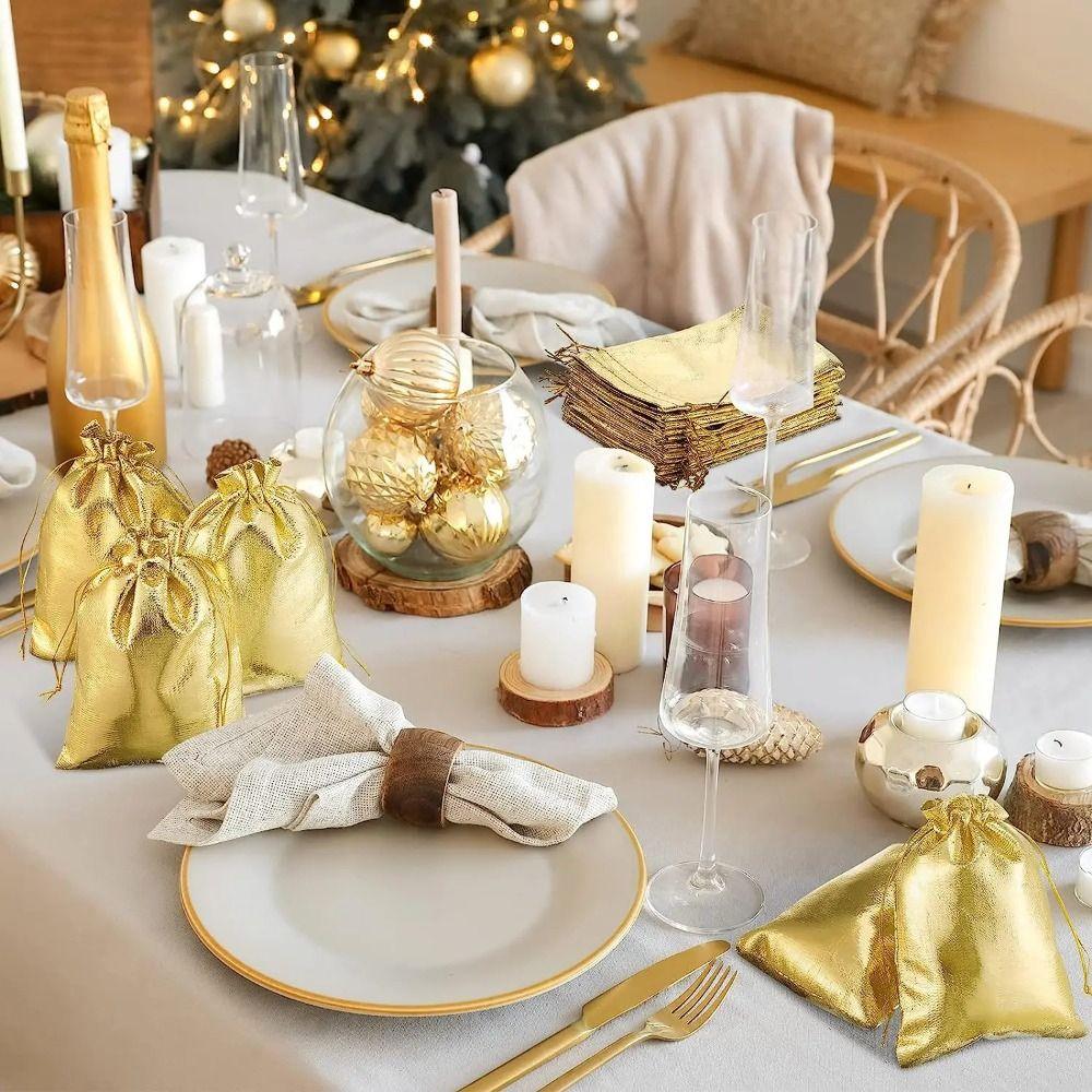 50 шт./лот, регулируемые пакеты для упаковки подарков, Золотая фольга, тканевые мешочки для конфет, свадебные конфеты, подарки для хранения