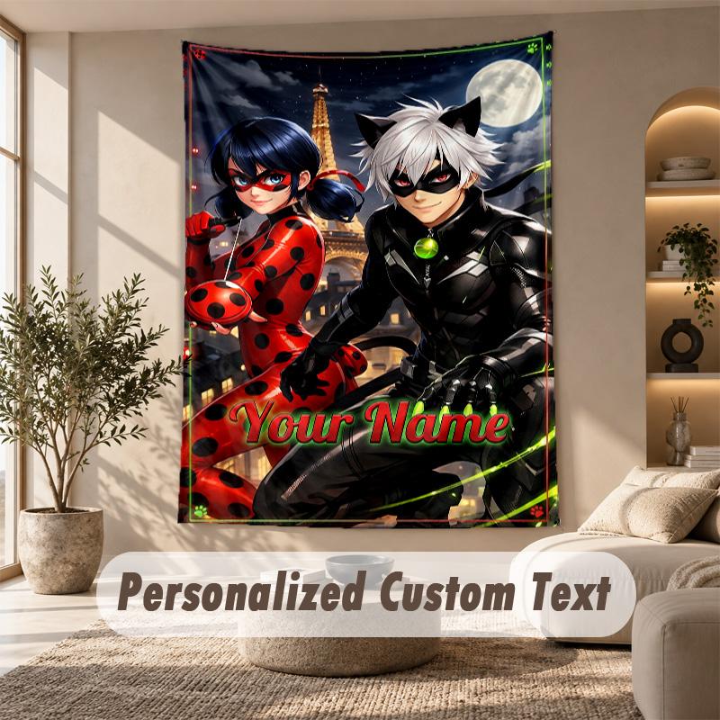 Miraculous Ladybug Tapestry, Personalized Custom Text, Wall Hanging Tapestry For Living Room Home Wall Decor