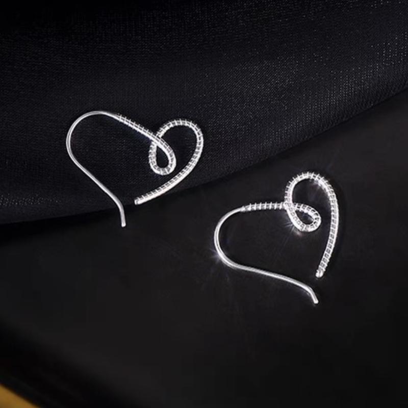 ANENJERY Серьги-гвоздики серебряного цвета с линиями жареного теста, серьги-гвоздики с сердечками для женщин, простые модные украшения