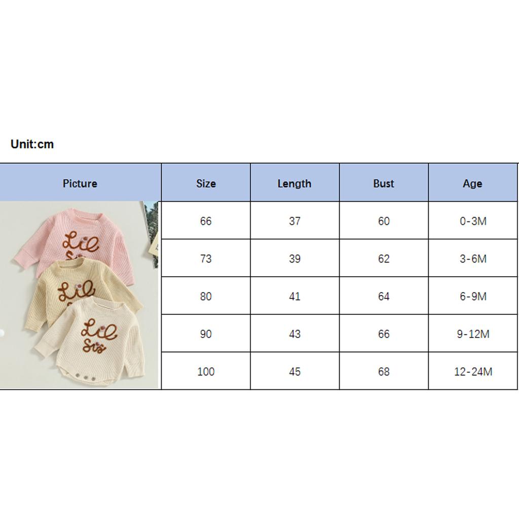 Baby Girl Fall Romper Long Sleeve Letter Embroidery Round Neck Knit Bodysuit Newborn Sweater