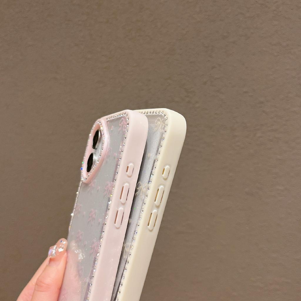 For iPhone 16 Case Epoxy Design TPU+PC Phone Cover with Bowknot Pattern,Rhinestone Decor
