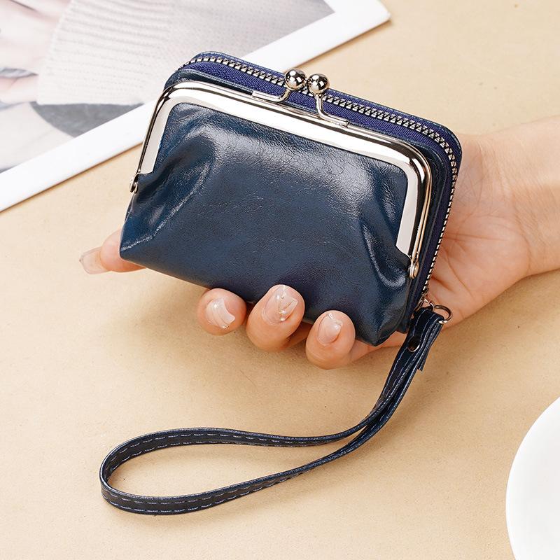New Women's Wallet Wrist Strap Short Retro Style Coin Change Storage Bag Portable Mini Card Holders Zipper Money Clip