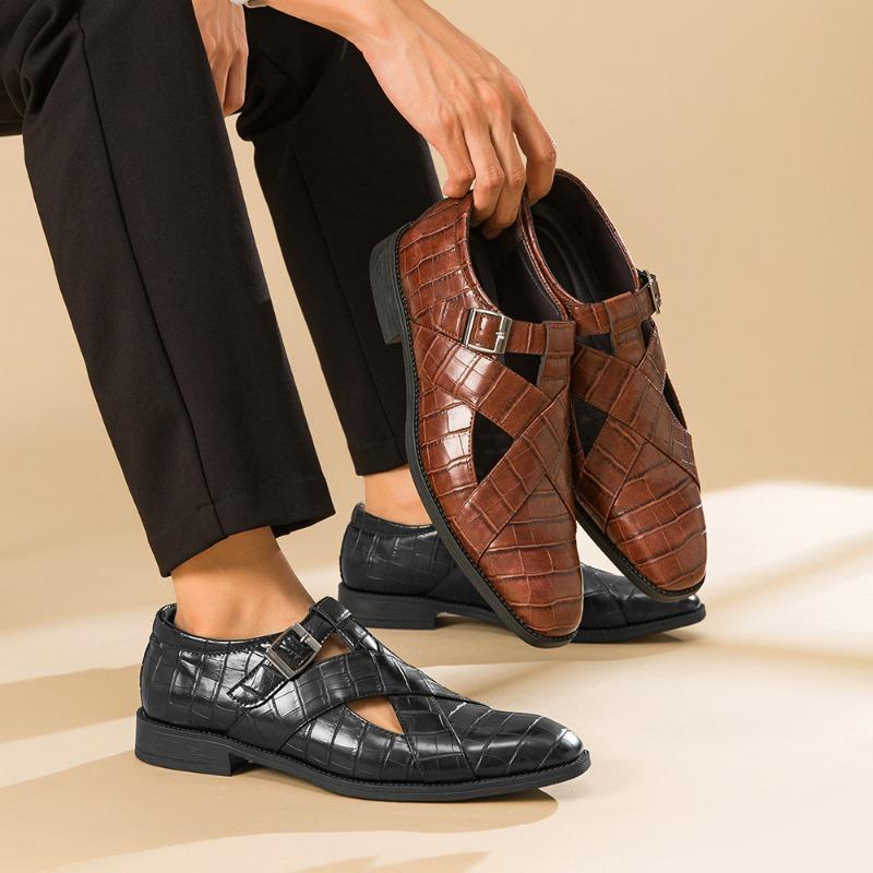 Мужская деловая повседневная обувь из искусственной кожи, летние дышащие полые сандалии, удобная пляжная обувь для мужчин