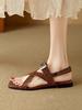 Мода 2024 Новые Сандалии Женские Натуральная Коровья Кожа Металлический Ремешок Летние Пляжные Женские Низкий Каблук Повседневная Обувь Ручной Работы