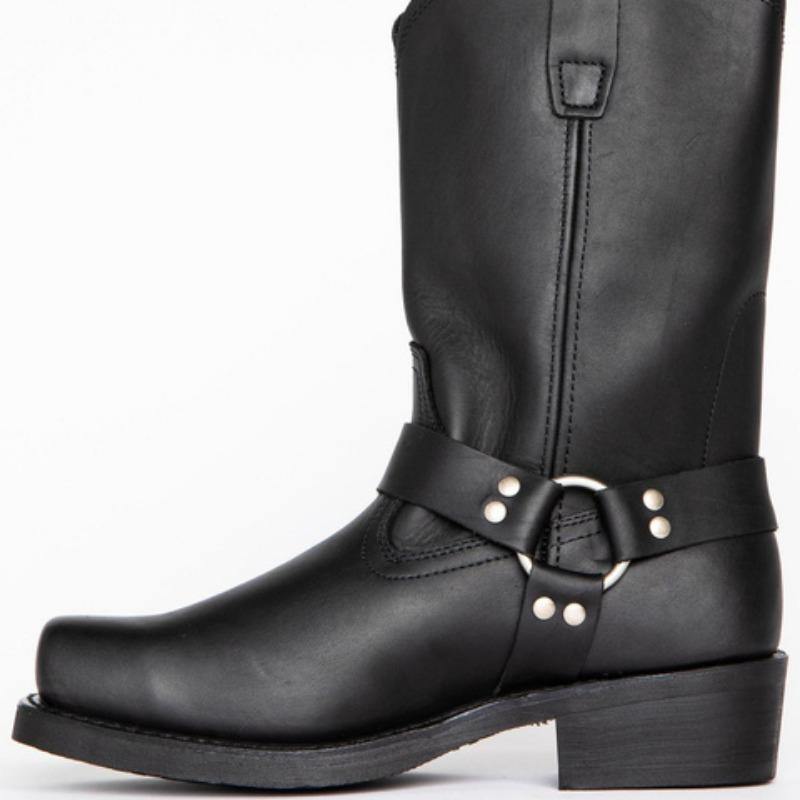 Men's Retro Cowboy Faux Leather Boots British Style Buckle Mid Calf Boots Square Toe Knight Boots Mid Heels Ankle Boots Outdoor Riding Boots