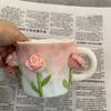 Rose Ceramic Cup Small Fresh Flower Tea Cup Creative Coffee Cup Couple Milk Cup Ice Cream Cup