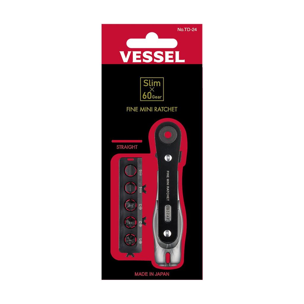 VESSEL Fine Mini Ratchet Straight with 5 Ultra-Thin Driver, Type, Bits, TD-24