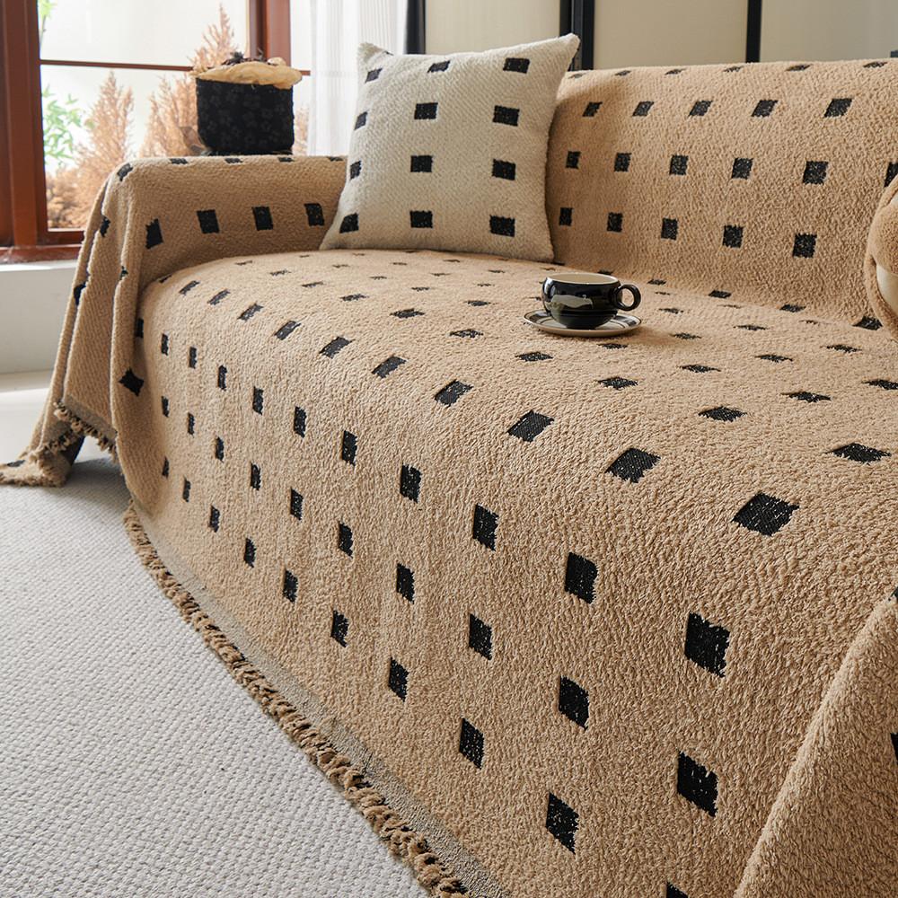 New Winter Rabbit Plush Sofa Cushion Nordic Minimalist Thickened Plush Seat Cushion High End Winter Anti-skid Leather Sofa Cover