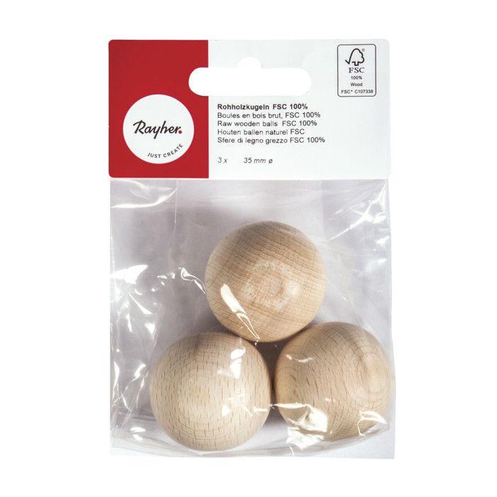 Boules en bois - FSC 100% - 35mm - 3 pièces - Beige - Objets décoratifs