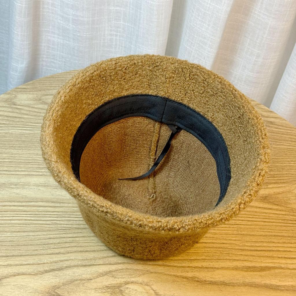 Lamb Wool Bucket Hat Women's Autumn and Winter Thickened Warm Basin Hat Solid Color Wool Bucket Hat