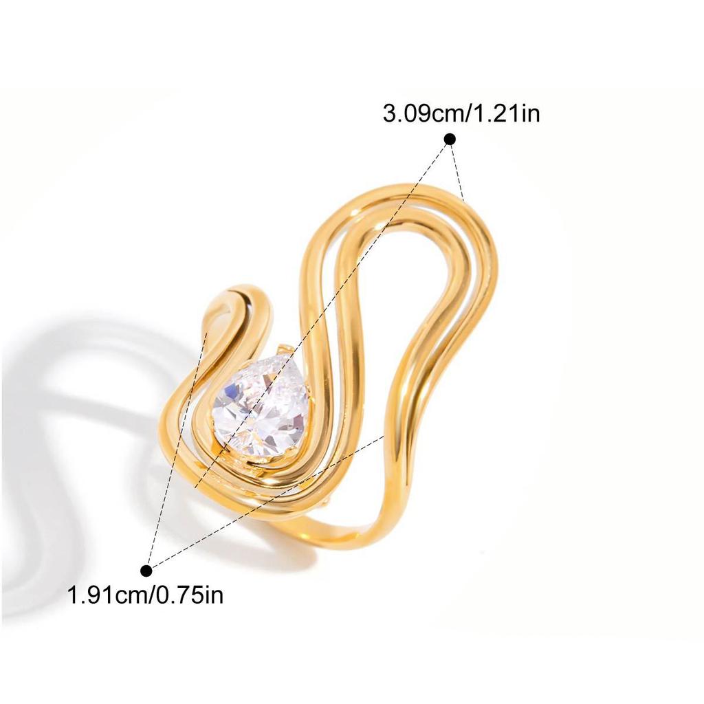 Yori Statement Stainless Steel Delicate Shiny Cubic Zirconia Ring High Quality 18K Gold PVD Plated Finger Jewelry Gift