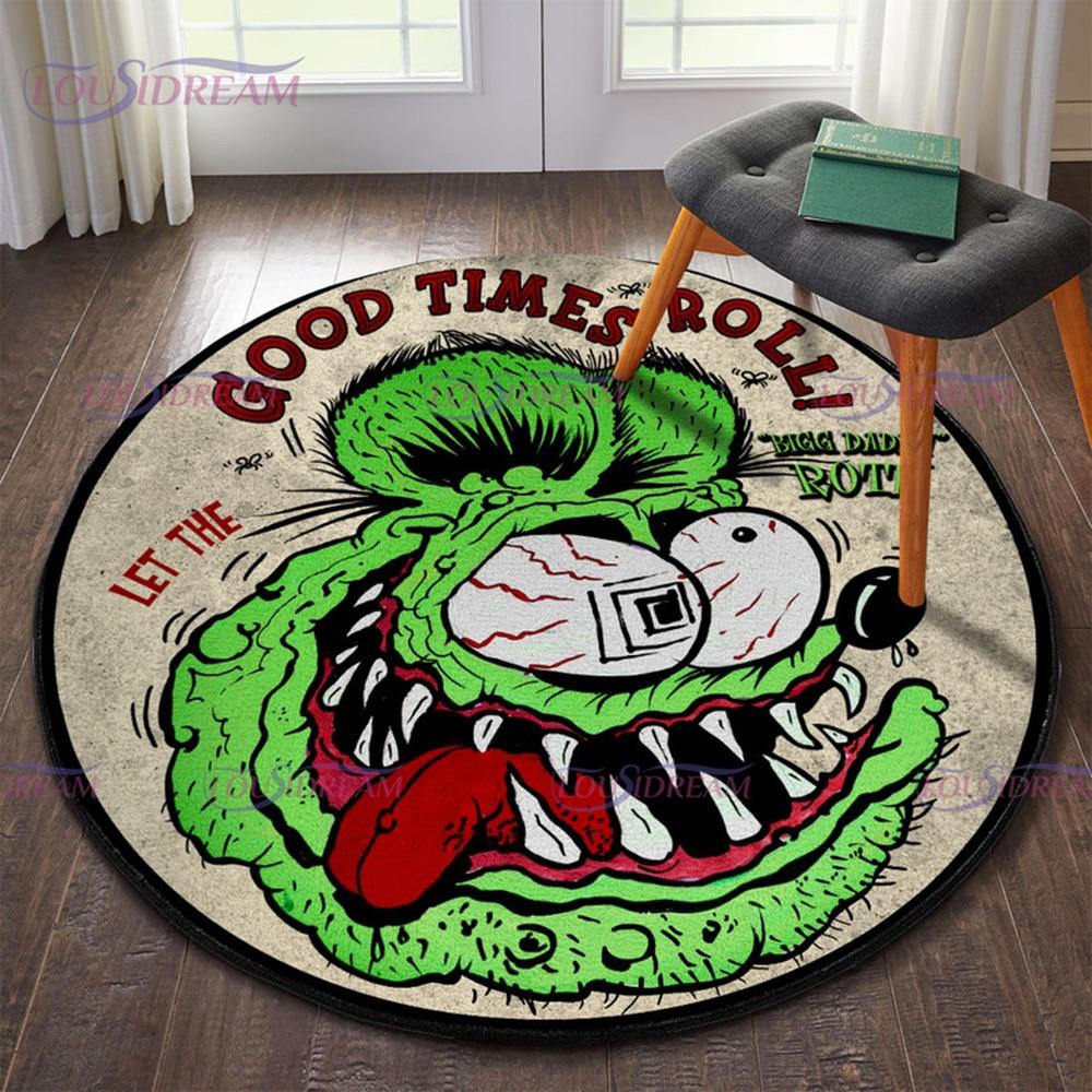 Ретро забавный ковер Rat Fink, круглый ковер, декор для гостиной, ковер Mancave, напольные коврики, ковры для спальни, стул, коврик, подарки для папы
