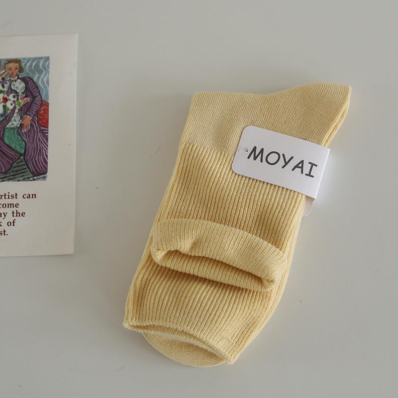 Socks Macaron Color Double Needle Medium Tube Socks College Style Small Fresh Flanging Pile Socks