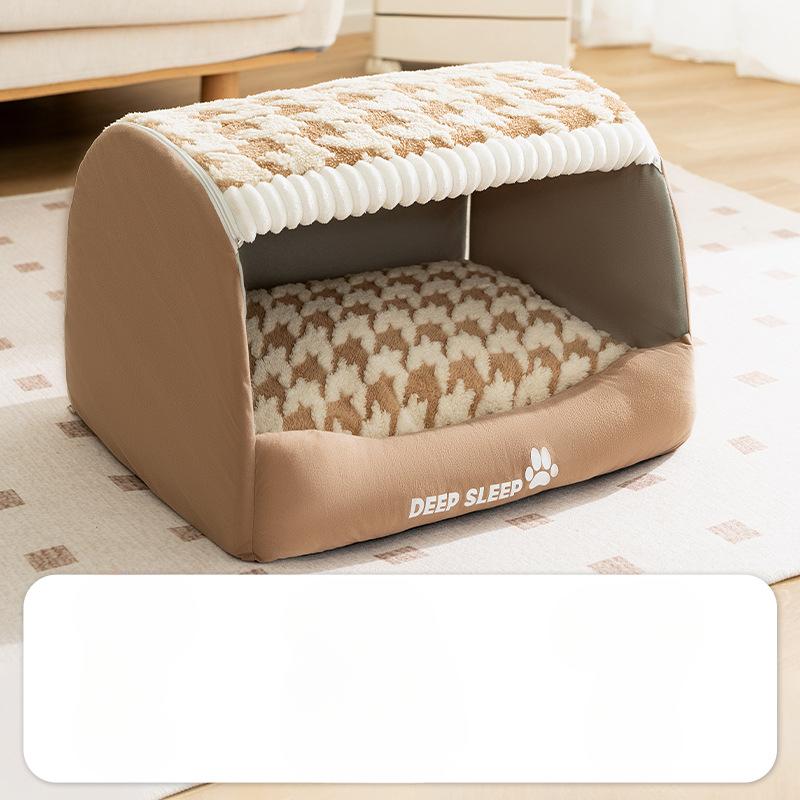 Brown Simple Neutral Style Houndstooth Drawer Nest for Large Dog Golden Retriever Pet Dog Autumn and Winter Warm Dog Nest Cat Nest